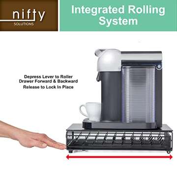 Nifty Vertuoline Rolling Coffee Pod Drawer – Satin Black Finish, 40 Pod Capsule Holder, Compact Under Coffee Pot Storage, Office or Home Kitchen Counter Organizer