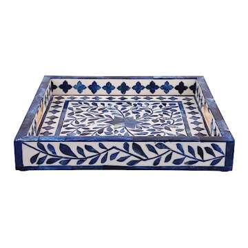 Handicrafts Home Alhambra Medio Pattern Inspired Decorative Trays 12x12 - Chic Azul Centerpiece, Versatile Ottoman Tray for Modern Home Decor, Artistic Kitchen Serving Tray, Ideal Gift-Worthy Tray