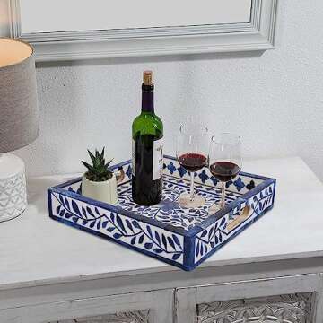 Handicrafts Home Alhambra Medio Pattern Inspired Decorative Trays 12x12 - Chic Azul Centerpiece, Versatile Ottoman Tray for Modern Home Decor, Artistic Kitchen Serving Tray, Ideal Gift-Worthy Tray