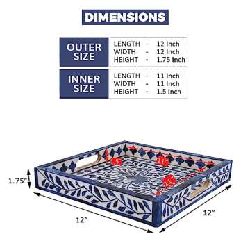 Handicrafts Home Alhambra Medio Pattern Inspired Decorative Trays 12x12 - Chic Azul Centerpiece, Versatile Ottoman Tray for Modern Home Decor, Artistic Kitchen Serving Tray, Ideal Gift-Worthy Tray