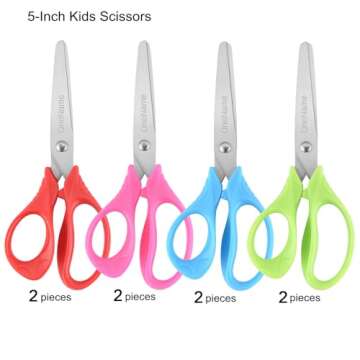 Kids Scissors,Small Safety Scissors For Kids,5" Comfort-Grip Handles Sharp Blunt Student Scissors For Supplies Home School Craft Children Scissors ages 4+ 8 Pack