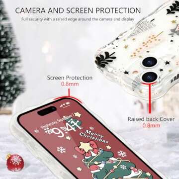 L-FADNUT Christmas Phone Case for iPhone 13 Cute Curly Wavy Merry Christmas Pattern Case Clear Aesthetic Santa Snowman Elk Cover for Girls Kids Women Slim TPU Protective Case for iPhone 13,Tree