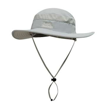 YR.Lover Outdoor UV Sun Protection Wide Brim Fishing Cap with Removable Flap Light Gray