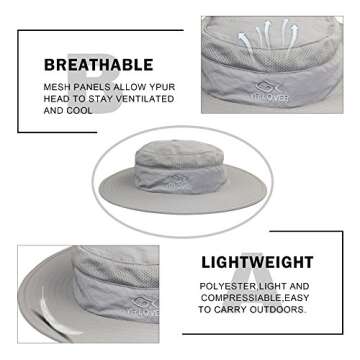 YR.Lover Outdoor UV Sun Protection Wide Brim Fishing Cap with Removable Flap Light Gray