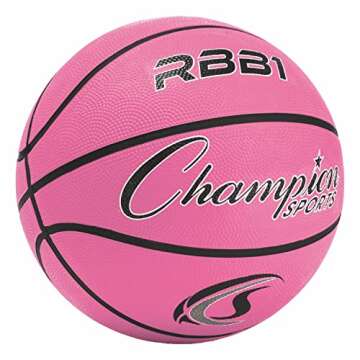 Champion Sports Rubber Official Basketball, Heavy Duty - Pro-Style Basketballs, and Sizes - Premium Basketball Equipment, Indoor Outdoor - Physical Education Supplies (Size 7, Pink)