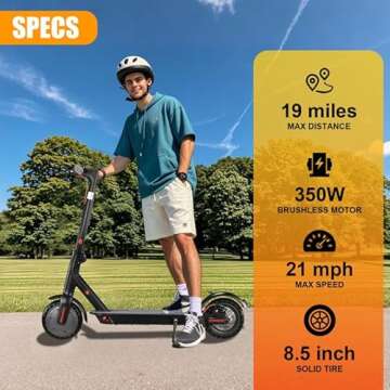 Electric Scooter Adults, Foldable 8.5" Tires E Scooter for Adults, 19 Mph, 350W Motor Fast Cooter, Kick Scooters Max 21 Miles Long Range for Commuting, Heavy Duty E-Scooter with Dual Braking System