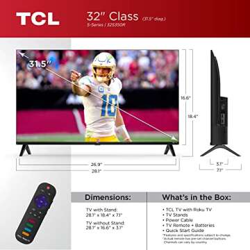 TCL 32-Inch Class S3 1080p LED Smart TV with Roku TV (32S350R, 2023 Model), Compatible with Alexa, Google Assistant, and Apple HomeKit Compatibility, Streaming FHD Television,Black