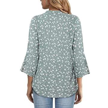 Gaharu Womens Blouses Ladies 3/4 Sleeve Blouses V Neck Bell Sleeve Shirts for 2025 Tunic Length Chiffon Summer Blouse Business Casual Outfits Printed Top Office Wear Multi-Green,L