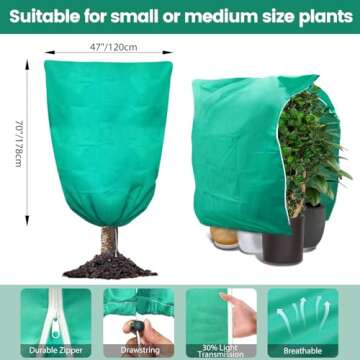 Plant Covers Freeze Protection, 2 Packs 47"W x 75"H Large Frost Cloth Blankets 2.47oz/yd² with Zipper Drawstring, Reusable Frost Tree Covers Shrub Jackets for Winter Outdoor Plants Potted Fruit Tree