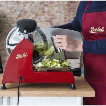 Berkel Red Line 250 Electric Food Slicer - Red | 10" Blade | Perfect Cuts & Reduced Waste | Built-In Sharpener | Premium Kitchen Appliance | Italian Heritage Since 1898