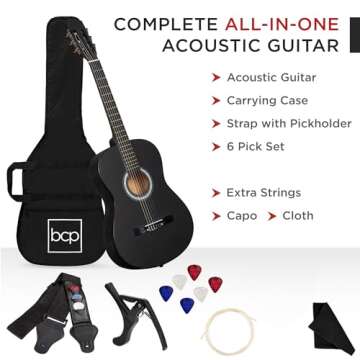 Best Choice Products 38in Beginner Acoustic Guitar Kit - Matte Black