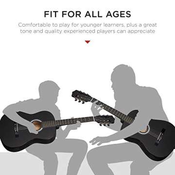 Best Choice Products 38in Beginner All Wood Acoustic Guitar Starter Kit w/Gig Bag, 6 Celluloid Picks, Nylon Strings, Capo, Cloth, Strap w/Pick Holder - Matte Black