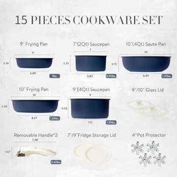 CAROTE 15pcs Pots and Pans Set, Nonstick Cookware Set Detachable Handle, Induction Kitchen Cookware Sets Non Stick with Removable Handle, RV Cookware Set, Oven Safe, Dark Blue