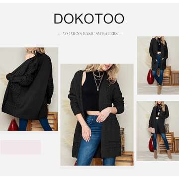 Dokotoo Women's 2024 Fashion Casual Open Front Long Sleeve Chunky Cable Knit Cardigans Sweaters Outerwear Coats with Pockets