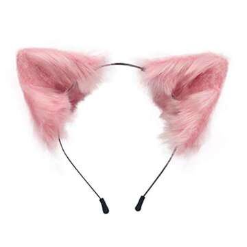 SMILETERNITY Handmade Fox Wolf Cat Ears Headwear Costume Accessories for Halloween Christmas Cosplay Party (Pink)