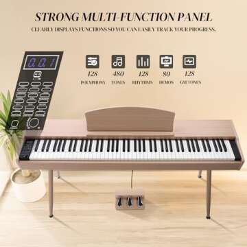 Ktaxon 88 Key Keyboard Piano Weighted Action Electronic Keyboard Piano, Digital Piano with 3-Pedal Unit, Removable Music Stand, Stereo Headphones, Compact Design and MIDI Connection(Beige)