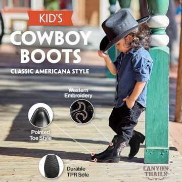 Premium Kids Cowboy Boots - Comfort Fit Toddler Cowboy Boots - Boys and Girls Cowboy Boots Durable & Stylish Western Wear for Young Riders (Brown)