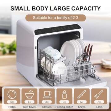 LINGXI Counter Top Dishwasher ，Countertop Dishwasher with Water Tank. Portable Dishwasher With Dryer，Baby Care，360° Spray， Dishwasher For Apartments，Rvs.