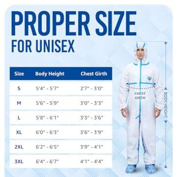 Medtecs Hazmat Suits - 6 Sizes Options (1 PC) - with Sealed Tape - Fabric Passed AAMI Level 4 Disposable Coverall PPE Suit for Biohazard Chemical Protection - Full Body Protective with Hood | S