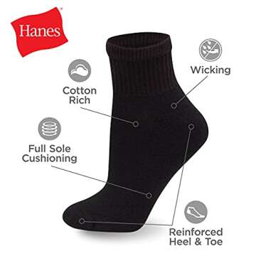 Hanes Womens Value, Ankle Soft Moisture-wicking Socks, Available In 10 And 14-packs Athletic-socks, Black - 10 Pack, 5-9 US