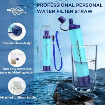 Membrane Solutions Portable Water Filter with A Official Carry Case, Emergency Water Filtration Straw Bag Survival, Lightweight 5-Stage Water Purifier for Camping Hiking Backpacking and Tactical Gear