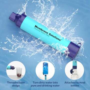 Membrane Solutions Portable Water Filter with A Official Carry Case, Emergency Water Filtration Straw Bag Survival, Lightweight 5-Stage Water Purifier for Camping Hiking Backpacking and Tactical Gear