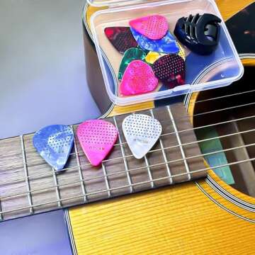 Non-Slip Guitar Picks with Storage Case and Holder