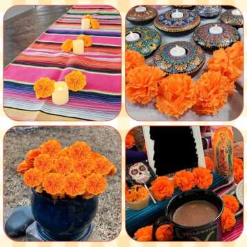 JMUQ 80 Pcs Artificial Marigold Flowers, 2 inch Silk Marigolds Bulk with Stems, Orange Artificial Flowers for Dia De Los Muertos Diwali Home Decor Marigold Garland Day of The Dead Decorations