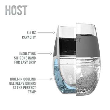 HOST Wine Freeze Cooling Cup, Plastic Double Wall Insulated Freezable Drink Chilling Tumbler with Freezing Gel Wine Glasses for Red and White Wine, Set of 1, 8.5 oz, Smoke