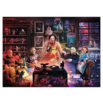 Horror Night Watch Party 1000-Piece Jigsaw Puzzle by Rachid Lotf | Brain Teaser for Adults, Educational Developmental Toys & Games, Building Kit Activities to Encourage Creative Play | 28 x 20 Inches