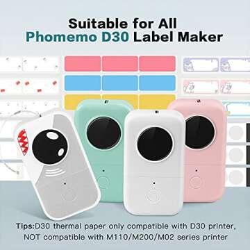 Phomemo D30 1/2" x 1 1/8" Adhesive Label Paper, 210 Labels/Roll - for Home Office Organization,Black on Clear