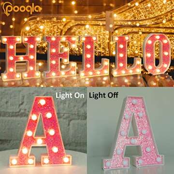 Pooqla LED Marquee Letter Lights, Light Up Pink Letters Glitter Alphabet Letter Sign Battery Powered for Night Light Birthday Party Wedding Girls Gifts Home Bar Christmas Decoration, Pink Letter S