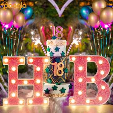 Pooqla LED Marquee Letter Lights, Light Up Pink Letters Glitter Alphabet Letter Sign Battery Powered for Night Light Birthday Party Wedding Girls Gifts Home Bar Christmas Decoration, Pink Letter S