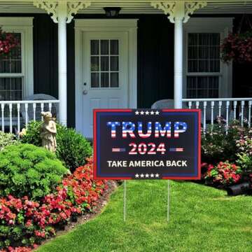 Trump 2024 Yard Signs, Double Sided Trump 2024 Yard Sign with Metal H Stake, 17"x12" Double Sided UV Print Fade Resistant Trump Take America Back Lawn Sign Trump Merchandise for Indoor Outdoor