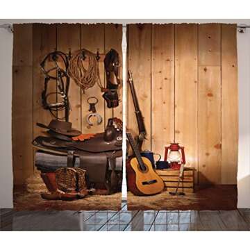 Ambesonne Western Decor Curtains by, American Texas Style Country Music Guitar Cowboy Boots USA Folk Culture, Living Room Bedroom Window Drapes 2 Panel Set, 108 W X 84 L Inches, Sand Brown Chocolate