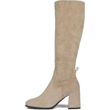 Jeffrey Campbell HOTLAVA-KH Knee-High Square Toe Ice Taupe Suede Block Heel Boot (Ice Suede, 6.5)