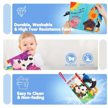 beiens Baby Books Toys, Touch and Feel Crinkle Cloth Books for Babies, Infants & Toddler, Early Development Interactive Car & Stroller Soft Toys for Boys & Girls (Farm Tails-1 Book)