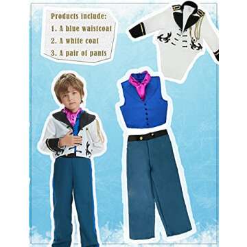 Prince Costume for Boys Prince Hans Costume Cosplay Outfit Medieval Royal Prince for Kids Boys Aged 3-12