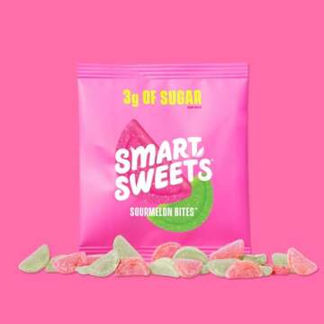 SmartSweets Sourmelon bites, Low Sugar Gummy Candy (3g), Low Calorie (130), Gluten-Free -1.8oz (Pack of 6) Packaging may vary