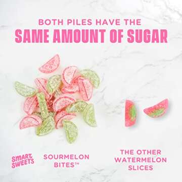 SmartSweets Sourmelon bites, Low Sugar Gummy Candy (3g), Low Calorie (130), Gluten-Free -1.8oz (Pack of 6) Packaging may vary