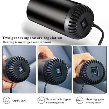 Portable Car Heater, 12V 150W Windshield Defogger and Defroster, 2 in1 Fast Heating Defroster, Plug in Automobile Windscreen Car Fan with Suction Holder for All Cars (CARH1)