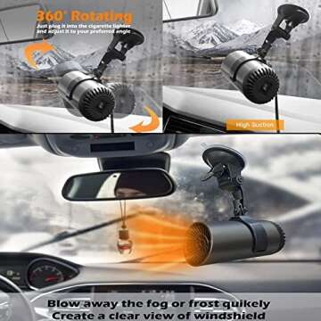 Portable Car Heater, 12V 150W Windshield Defogger and Defroster, 2 in1 Fast Heating Defroster, Plug in Automobile Windscreen Car Fan with Suction Holder for All Cars (CARH1)