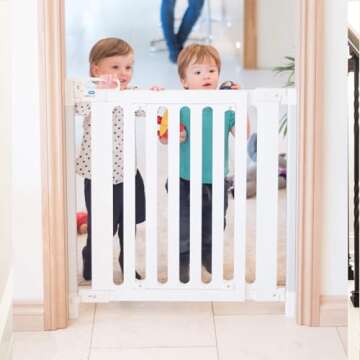 Qdos Safety Spectrum Designer Baby Safety Gate - Meets Tougher European Standards - Modern Design and Unparalleled Safety - Furniture Grade Wood - Simple Installation | Hardware Mount | White