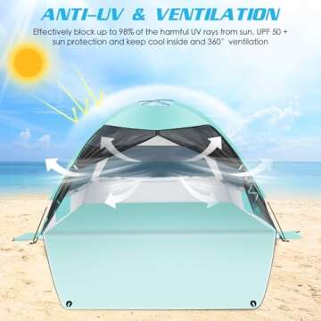 Large Easy Setup Beach Tent | Anti-UV Beach Shade for Fun Outdoors