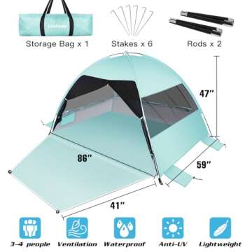 Large Easy Setup Beach Tent for Ultimate Sun Protection