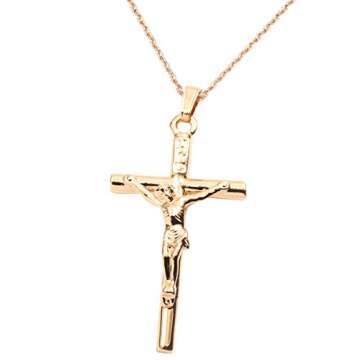 FC JORY Women Men Rose Gold Plated None Stone Jesus Christ Crucifix Cross Pendant Chain Necklace