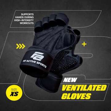 Fit Active Sports New Ventilated Weight Lifting Workout Gloves with Built-in Wrist Wraps for Men and Women - Great for Gym Fitness, Cross Training, Hand Support & Weightlifting