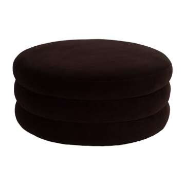 Round Triple Tiered Brown Ottoman - Contemporary Modern Boho Decorative Furniture for Home or Office - Circular Ottoman for Unique Seating