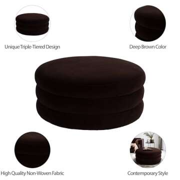 Round Triple Tiered Brown Ottoman - Contemporary Modern Boho Decorative Furniture for Home or Office - Circular Ottoman for Unique Seating