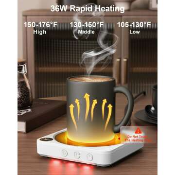 Mug Warmer - 36W Coffee Mug Warmer for Desk with Temperature Display, 2-12Hrs Auto Shut Off, Smart Candle Warmer - Ideal Coffee Gifts Accessories Keep Beverages Coffee Warmer (White)